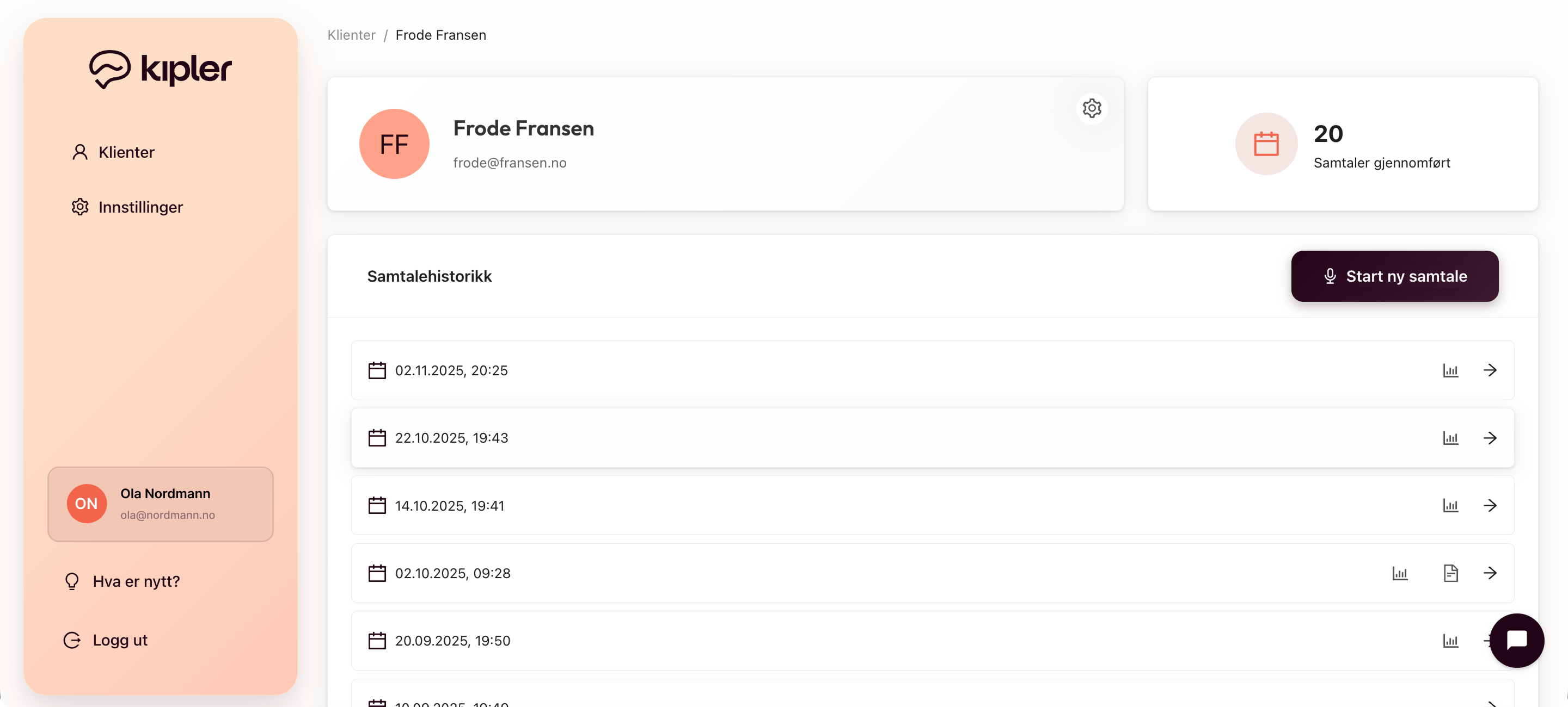 Full oversikt over samtaleforløp